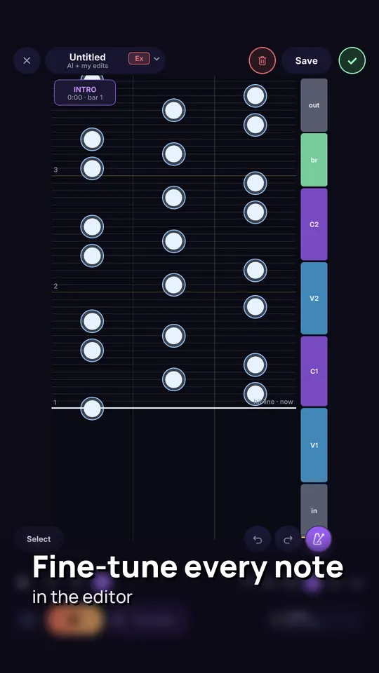 Fine-tune every note in the editor