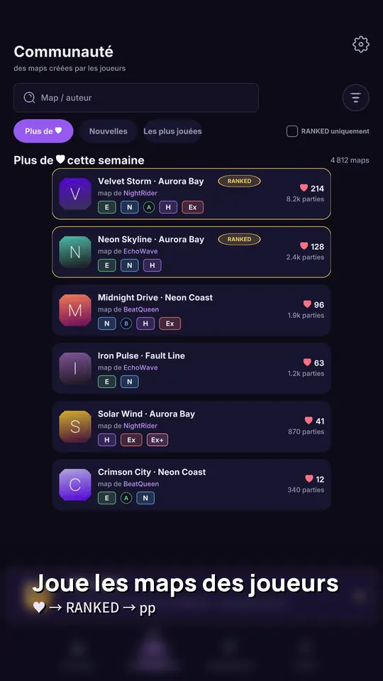 Rhythm Guru: Joue les maps des joueurs — ♥ → RANKED → pp