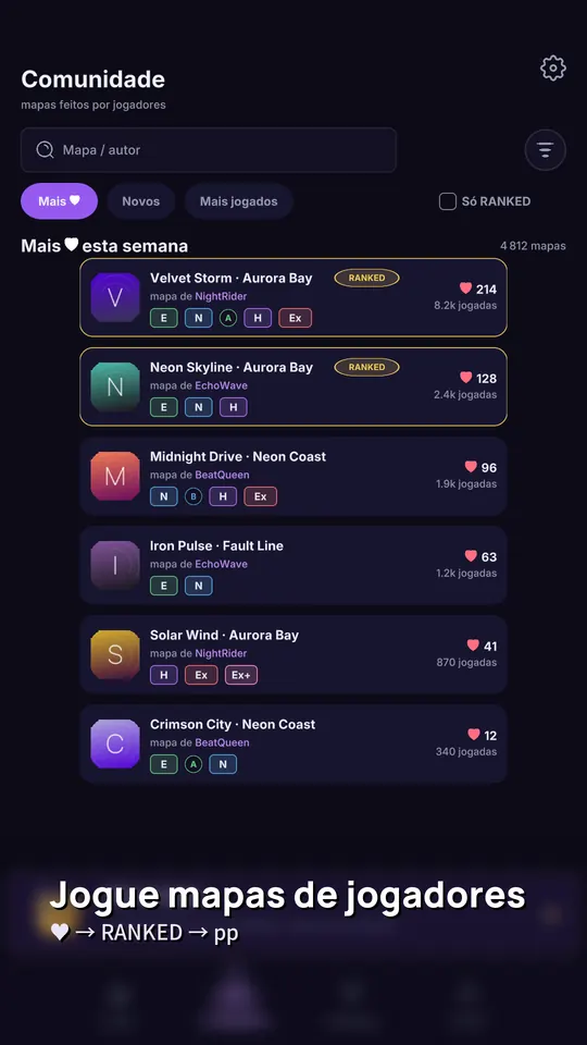 Rhythm Guru: Jogue mapas de jogadores — ♥ → RANKED → pp