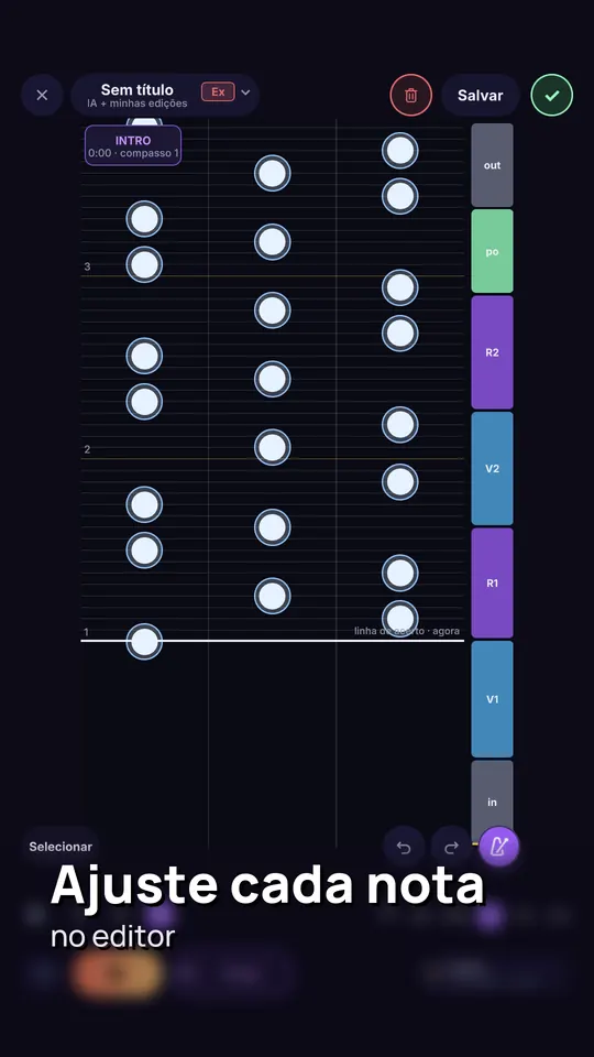 Editor de mapas do Rhythm Guru: notas em três pistas sobre a grade de batidas