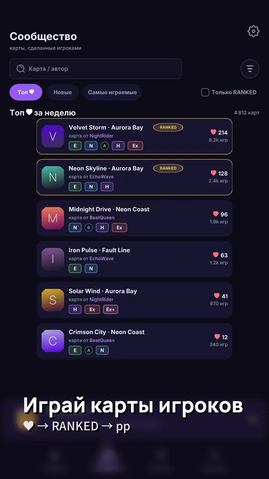 Rhythm Guru: Играй карты игроков — ♥ → RANKED → pp